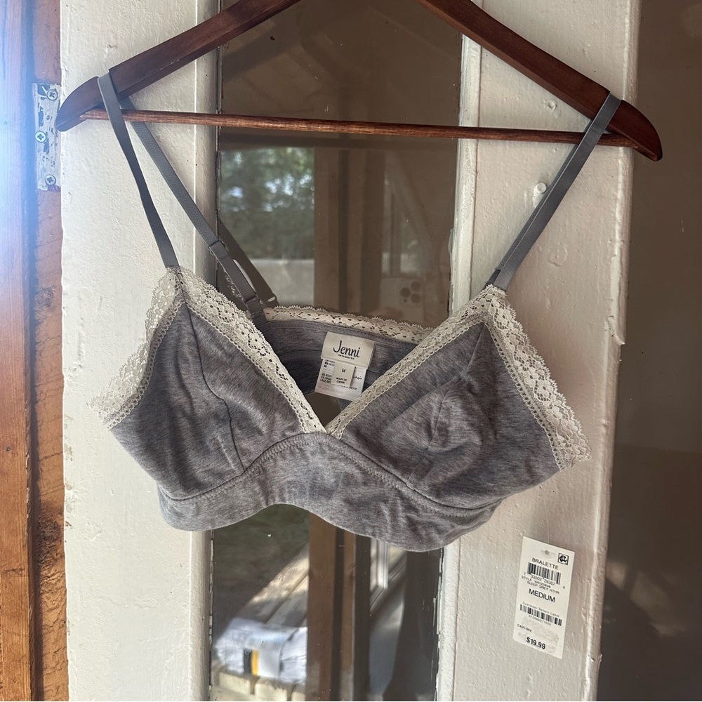 Grey and White Lace Bralette